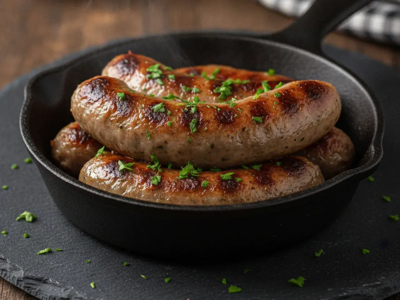 Porcao de linguica grelhada numa pequena